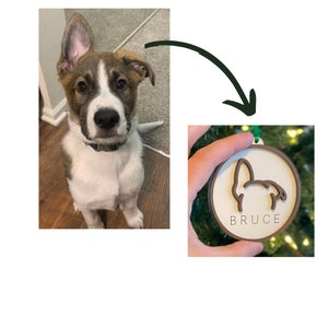 Dog Ear Ornament Custom dog ear outline based on a photo of your dog Pet Memorial Dog Memorial Custom Ornament image 3
