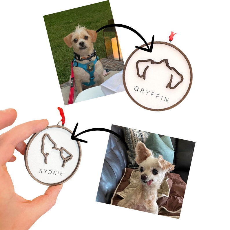 Dog Ear Ornament Custom dog ear outline based on a photo of your dog Pet Memorial Dog Memorial Custom Ornament image 5