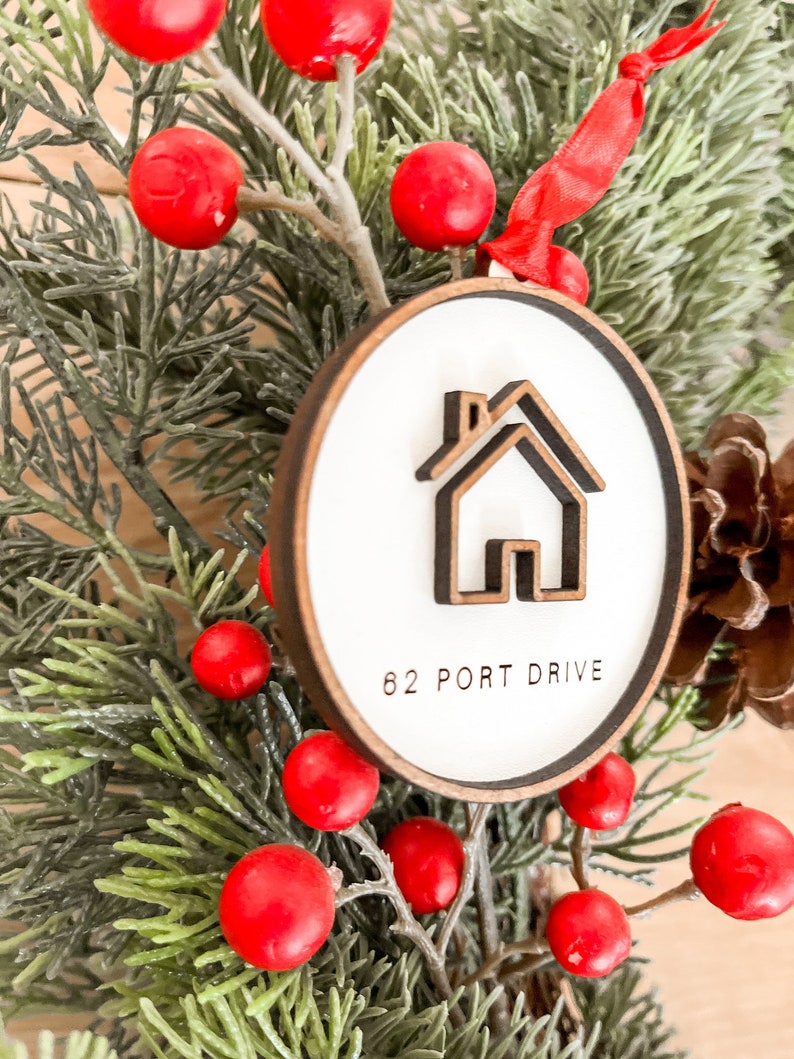 House Address Ornament Housewarming Gift New Home Gift Ornament Custom First Home New Address Simple Minimalist Gift for new homeowners image 7