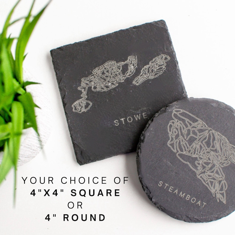 Ski Resort Mountain Custom Coasters Set of 4 Slate Coasters with Your Favorite Mountain Design Gift for Skiers image 4