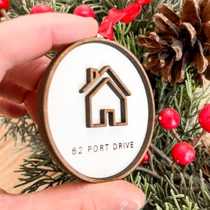 House Address Ornament Housewarming Gift New Home Gift Ornament Custom First Home New Address Simple Minimalist Gift for new homeowners image 1