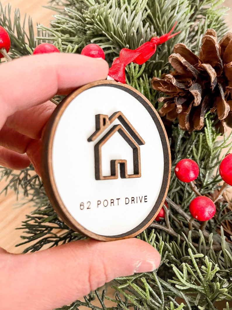 House Address Ornament Housewarming Gift New Home Gift Ornament Custom First Home New Address Simple Minimalist Gift for new homeowners image 1