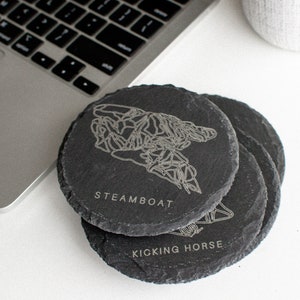 Ski Resort Slate Coasters: Custom Mountain Design, Set of 4