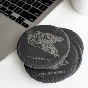 Ski Resort Mountain Custom Coasters | Set of 4 Slate Coasters with Your Favorite Mountain Design Gift for Skiers