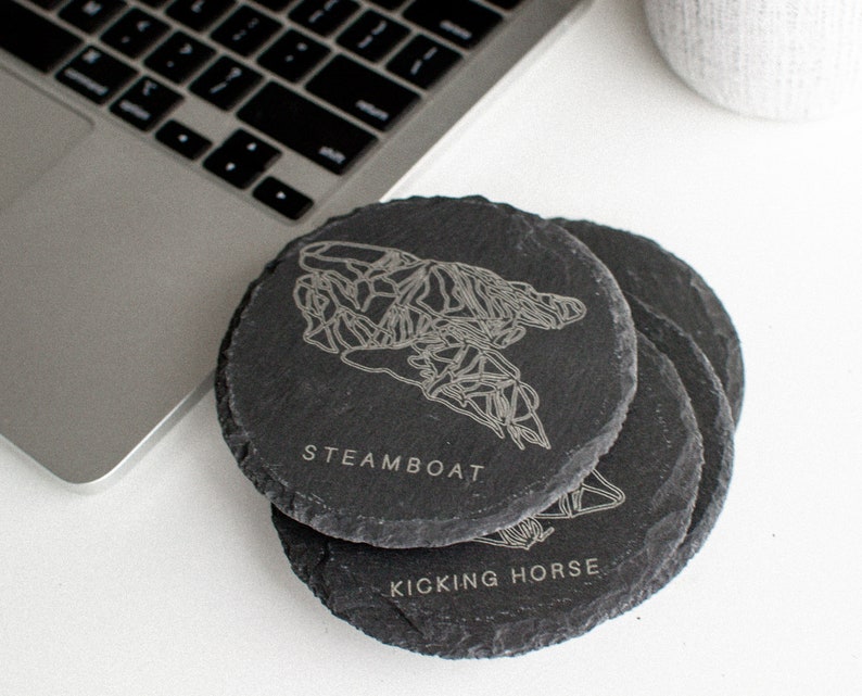 Ski Resort Mountain Custom Coasters Set of 4 Slate Coasters with Your Favorite Mountain Design Gift for Skiers image 1