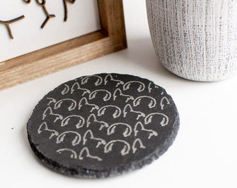 Dog Ear Line Drawing Slate Coaster Set | Ear Outline Minimalist Drink Coaster Engraved on Set of 2 Slate Coasters | Dog Gift Dog Memorial