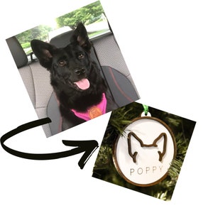 Dog Ear Ornament Custom dog ear outline based on a photo of your dog Pet Memorial Dog Memorial Custom Ornament image 10