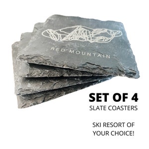 Ski Resort Mountain Custom Coasters Set of 4 Slate Coasters with Your Favorite Mountain Design Gift for Skiers image 5