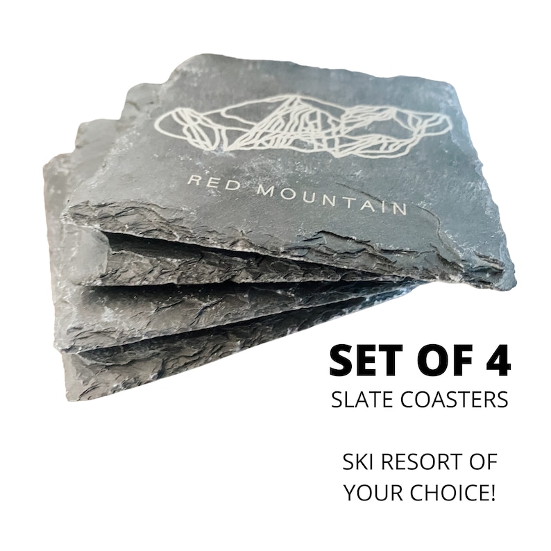 Ski Resort Mountain Custom Coasters Set of 4 Slate Coasters with Your Favorite Mountain Design Gift for Skiers image 5