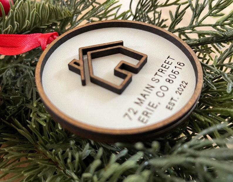 House Address Ornament Housewarming Gift New Home Gift Ornament Custom First Home New Address Simple Minimalist Gift for new homeowners image 2