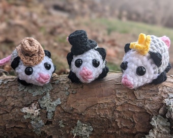 Possums With Hats |Handmade Crochet Toy | Opossum Keychain