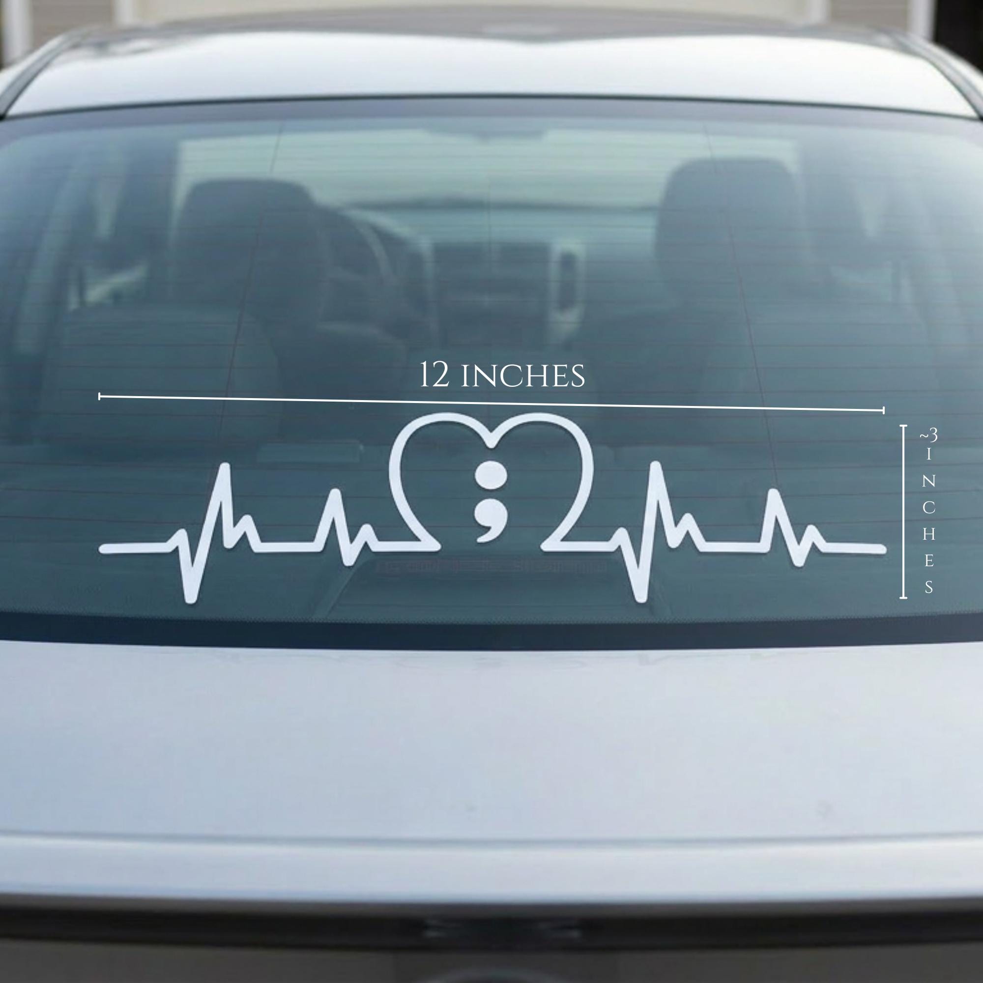 Heartbeat Semicolon Car Decal – Mental Health Awareness Vinyl Sticker ...