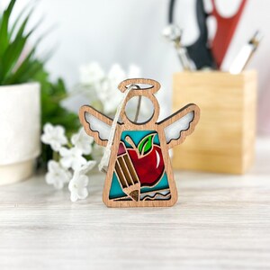 Teacher Ornament Wood, Homeschool Mom Mothers Day Gift for Mother in Law, Preschool Teacher Mom Gift From Daughter, Angel Wings Suncatcher image 4