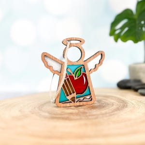 Teacher Ornament Wood, Homeschool Mom Mothers Day Gift for Mother in Law, Preschool Teacher Mom Gift From Daughter, Angel Wings Suncatcher image 5