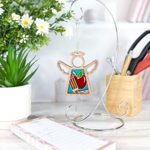 Teacher Ornament Wood, Homeschool Mom Mothers Day Gift for Mother in Law, Preschool Teacher Mom Gift From Daughter, Angel Wings Suncatcher image 7