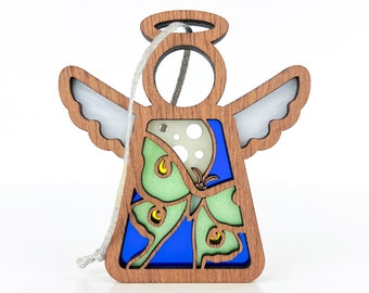 Glow in the Dark Luna Moth Ornament Wood, Pagan Mom Gifts From Daughter, Witchy Mom Presents for Best Friend, Luna Moth Suncatcher For