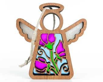 Sweet Pea Flower Ornament Wood, Wildflower Suncatcher for Windows, April Birth Flower April Birthday Gifts for Women, Sweet Pea Gifts, Plant