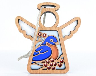 Bluebird Suncatcher for Coworker, Spring Tier Tray Decorations, Bluebird of Happiness Bird Shelf Sitters, Easter Ornaments for Hanging, Wood