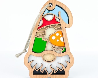 Mushroom Gnome Suncatcher for Teachers, Cute Gnome Gifts for Women, Easter Ornaments for Hanging, Spring Tiered Tray Decor, Mushroom Gifts