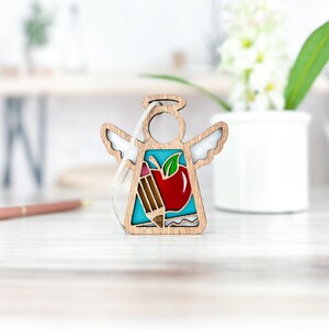 Teacher Ornament Wood, Homeschool Mom Mothers Day Gift for Mother in Law, Preschool Teacher Mom Gift From Daughter, Angel Wings Suncatcher image 3