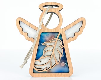 Feather Ornament Sympathy Gifts for Friends, Christian Grief Gifts for Loss of Father, Remembrance Angel Memorial Suncatcher for Her, Widow