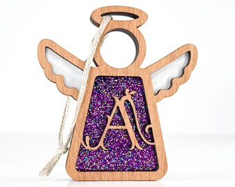 Monogram Christmas Ornament: Custom A-Z, Choose Your Color Angel, 3.5" Tall