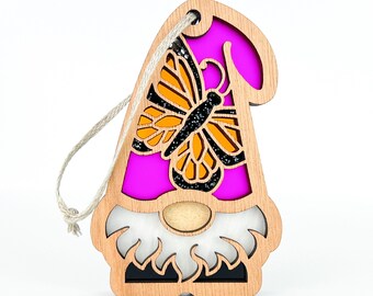 Monarch Butterfly Suncatcher for Teachers, Cute Gnome Gifts for Women, Whimsical Gnome Ornaments for Tree, Orange Butterfly Gifts for Home