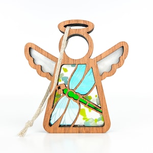 Green Dragonfly Angel Ornament, Christian Suncatcher for Windows, Godmother Gift From Godson, Guardian Angel Gift for Baptism Gift Girl From