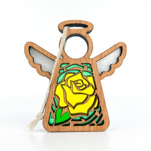 Yellow Rose Christmas Ornament Handmade, Stocking Stuffers for Mom Christmas Gifts for Gardeners, Angel Ornament for Loved Ones, Plant Mom