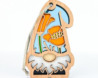 California Poppy Suncatcher for New Home, Cute Gnome Gifts for Women, Easter Ornaments for Tree, Orange Poppy Gardener Tier Tray Decorations