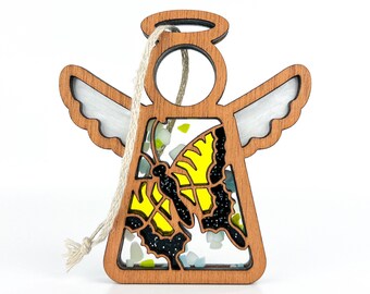 Tiger Swallowtail Butterfly Suncatcher for Mother, Yellow Butterfly Tiered Tray Decor, Easter Ornaments for Small Tree, Spring Shelf Sitters