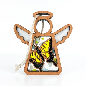 Tiger Swallowtail Butterfly Suncatcher for Window, Angel Wings Ornament Wood, Guardian Angel for Car, Butterfly Gifts for Teachers, Unique