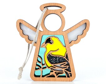 Goldfinch Suncatcher for Car, Spring Tiered Tray Decor, Bird Shelf Sitters, Easter Ornaments for Hanging, Bird Watcher Gift, Easter Gifts
