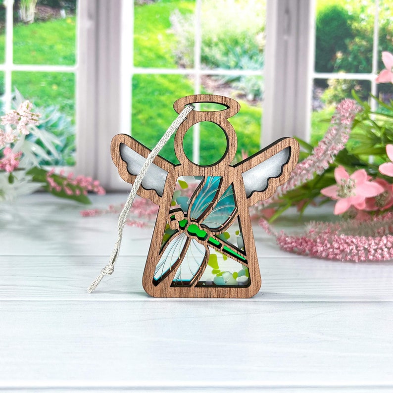 Dragonfly Ornament Wood, Damselfly Dragonfly Suncatcher for Windows, Gardener Gifts for Women, Nature Inspired Decor Wall Hanging, Angel Car image 7