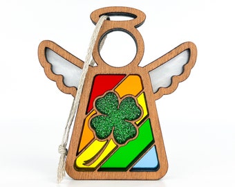 Four Leaf Clover Rainbow Suncatcher for Windows, Artisan Made Rainbow Bridge Pet Memorial Guardian Angel Ornament, Angel Car Charm Rear View