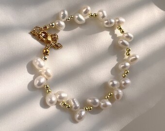 Braccialetto di perle vere per le donne, gioielli di perle fatti a mano, grazioso braccialetto di perle, delicato braccialetto di perle d'acqua dolce, elegante braccialetto di perline
