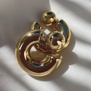 C-vorm roestvrijstalen hoepels geel, ronde dikke oorbellen, grote gouden hoepels, vintage zilveren oorbellen, ongebruikelijke oorringen