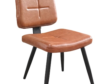 MOF Dining Chair Leather Retro Style Seat with Black Industrial Metal Base - Available In three colours DC756