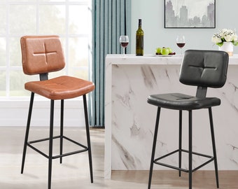 MOF Diner Bar Stool High Quality Faux Leather Seat with Counter Height Industrial Metal Frame 72cm - Black , Brown and Green