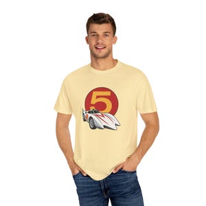 Speed Racer Meteoro Mach 5 Unisex Garment-Dyed T-shirt, Racing Enthusiasts Tee, Vintage Car Lover Gift, Retro Style Clothing, Race Car