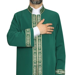 Islamic Mens Wear - Muslim Long Kurta - Galabiyya - Jubbah For Men - Prayer Robe - Islamic Mens Jubbah - Cubbe - Gree Jubbah - C065