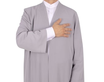 Islamic Mens Wear - Muslim Long Kurta - Jubbah For Men - Prayer Robe - Islamic Mens Jubbah - Buhara Grey Cubbe - C074