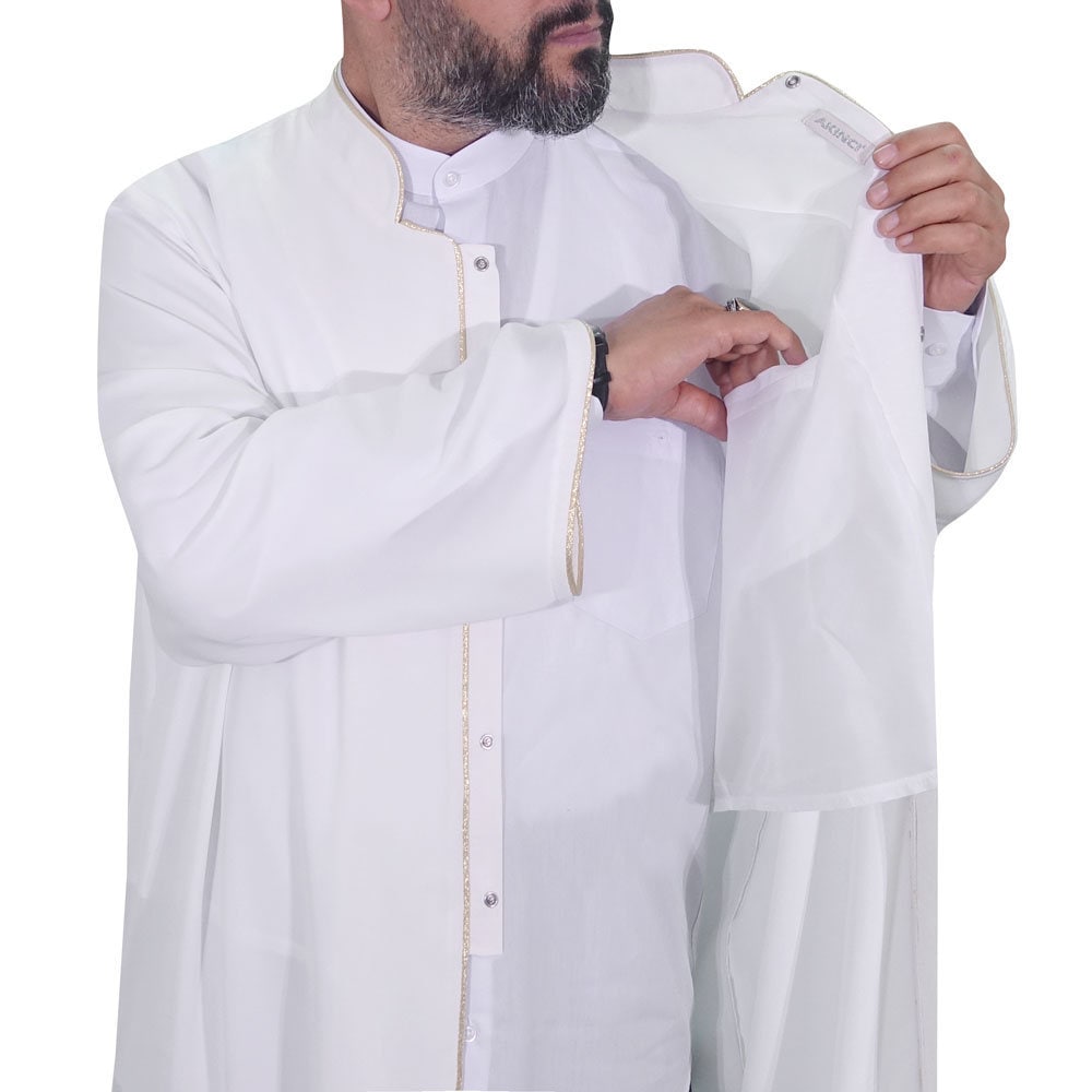 Gebedsgewaad - islamitische herenjubbah - witte cubbe - imammantel - C019