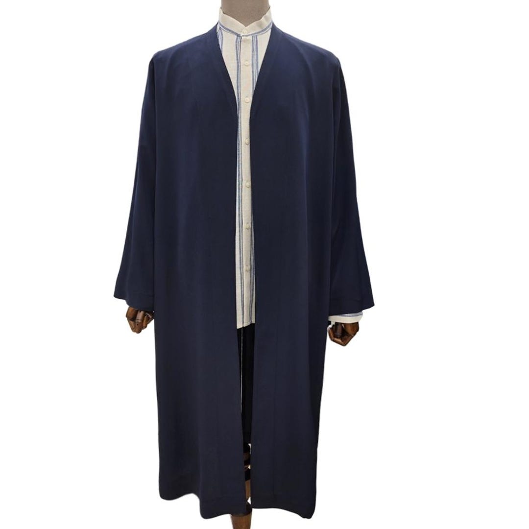 Crepe Fabric Navy Blue Islamic Robe – Buhara Collar Prayer Robe - Etsy