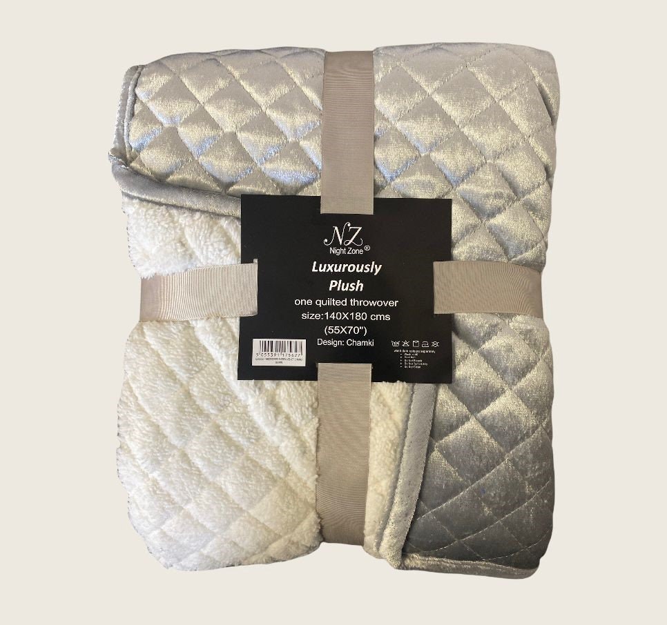 Luxuriously Plush One Quilted Throw Over Sherpa Velvet With Glitter In 5 Colors 