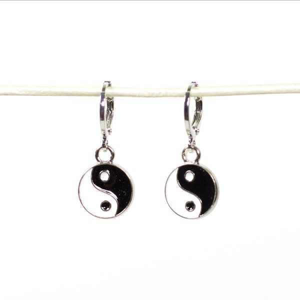 Yin-Yang Silver Huggie Earrings