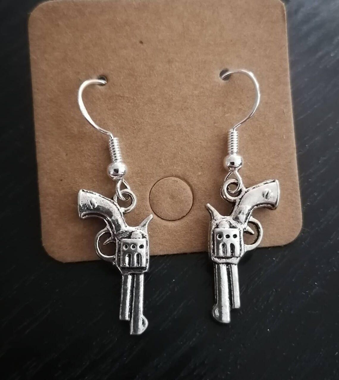 Silver gun dangle earrings with sterling silver hooks Etsy