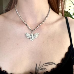 Gothic Moth Choker Necklace – Silver Death’s Head Moth Pendant, Alternative Grunge Jewelry, Occult Statement Necklace, Halloween Jewelry