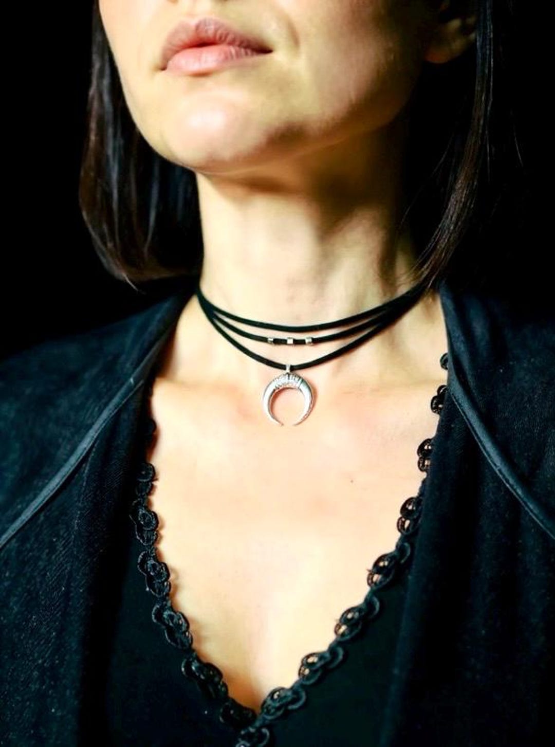 Moon Necklace Choker for Women, Celestial Jewelry Gift, Black Choker ...