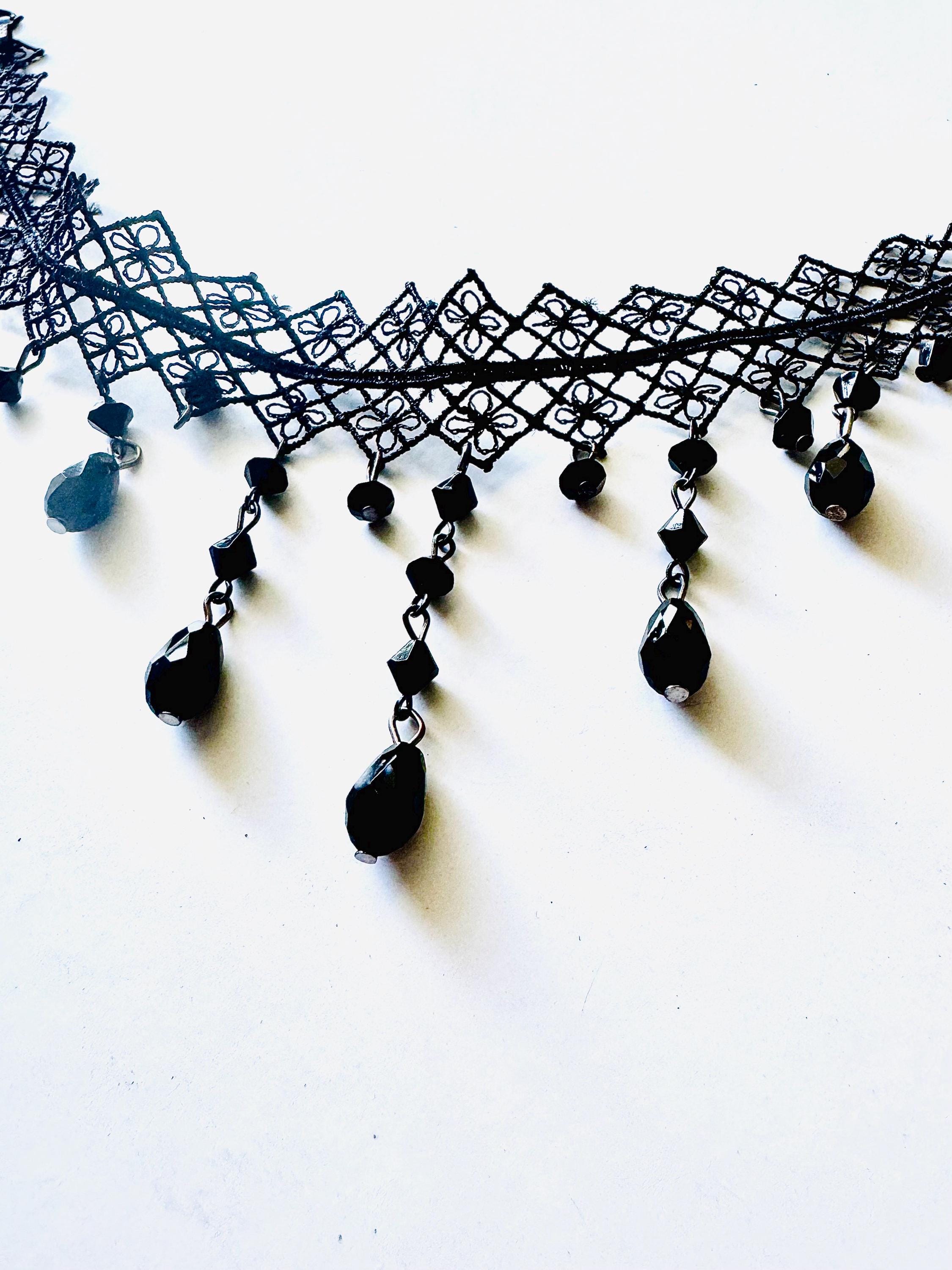 Gothic Black Lace Choker: Teardrop Bead Victorian Necklace - Etsy